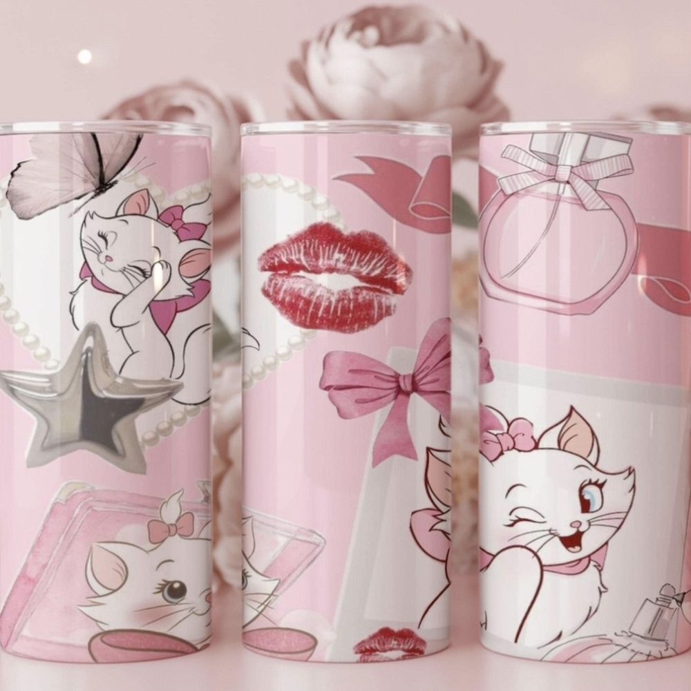 Cute Pink Cat-Themed Tumbler Aristocats